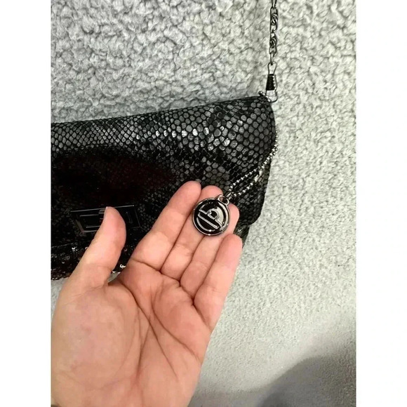 Big Buddha Faux Snake Skin sequin Clutch Purse black Shoulder Chain Strap y2k - Picture 4 of 9